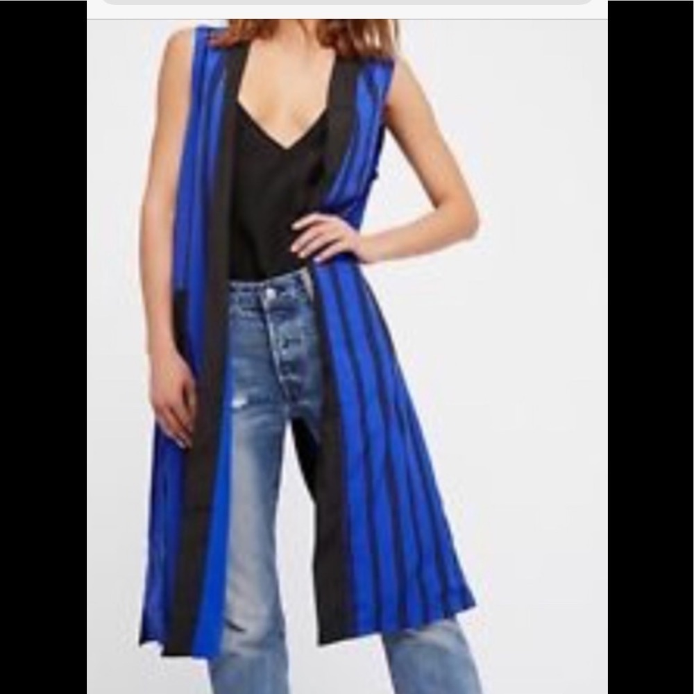 NWOT Free People black striped blue vest kimono
